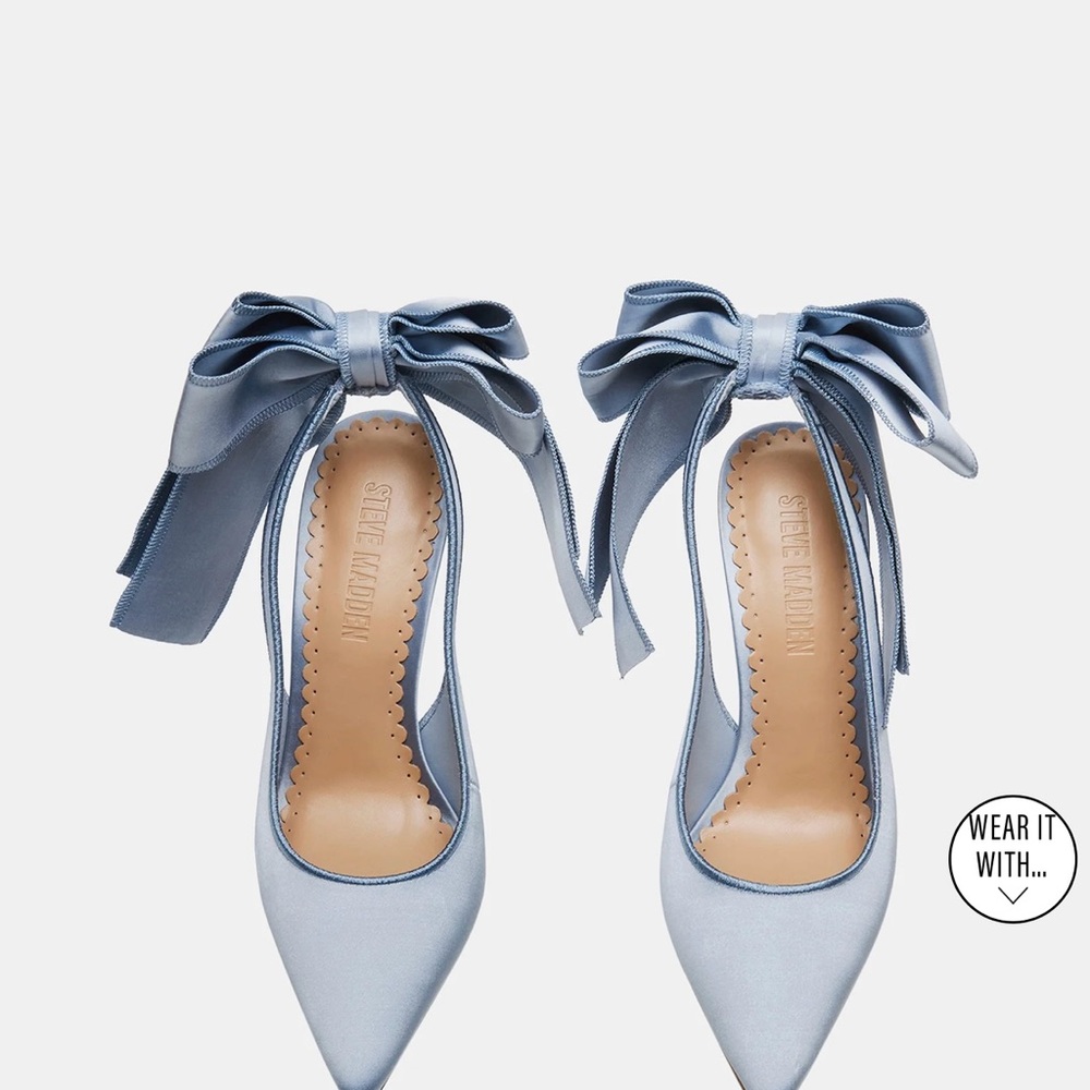 Steve Madden Satin Heels with Bow in Light Blue